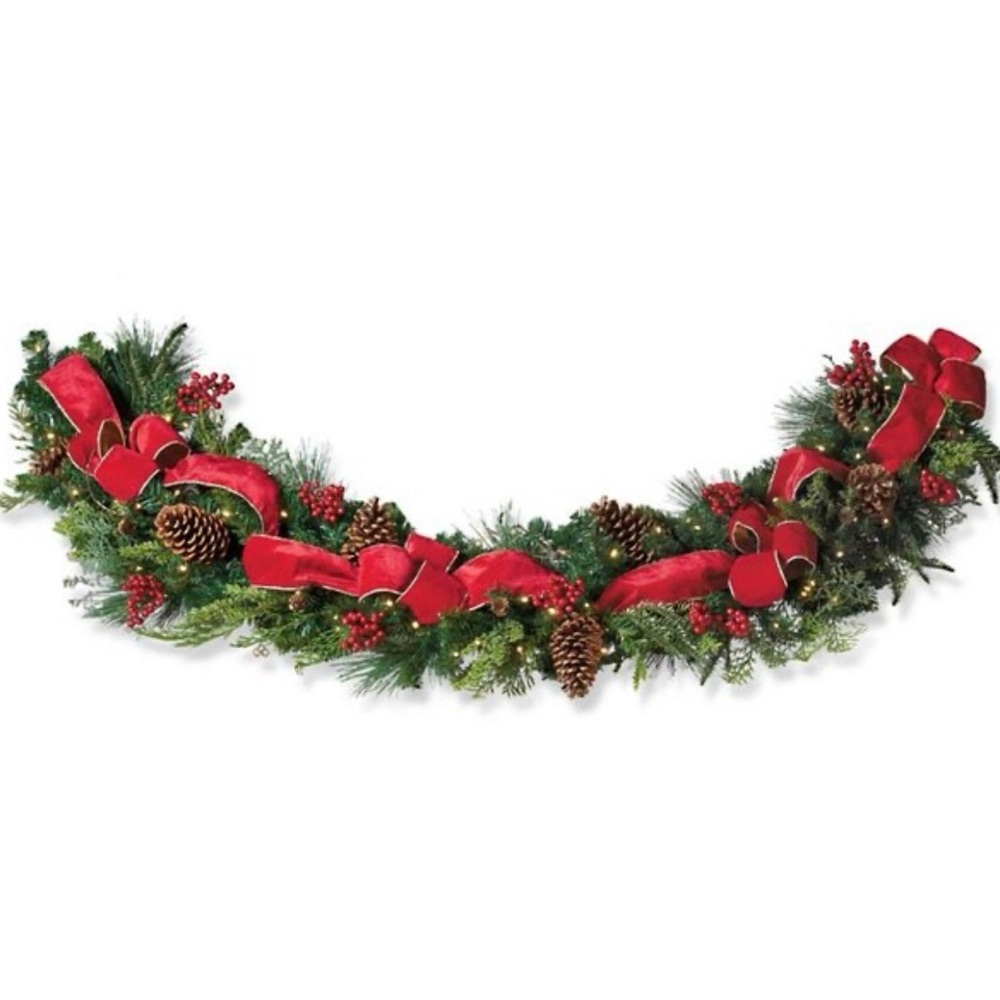 Frontgate Holiday Pine Garland with Red Bows - NWT - Picture 2 of 16